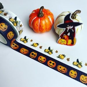Jack O Lanterns and  Glowing Pumpkins With Bats, Washi Tape, Set Of 2 Rolls